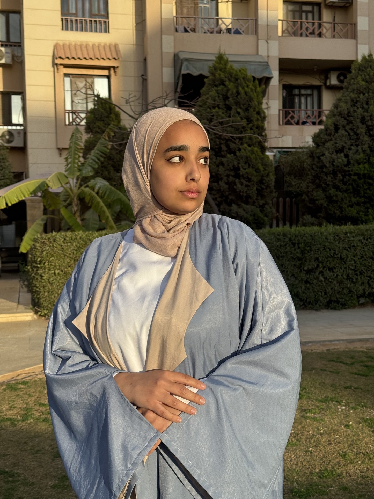 Blue & Beige Double- Face Abaya