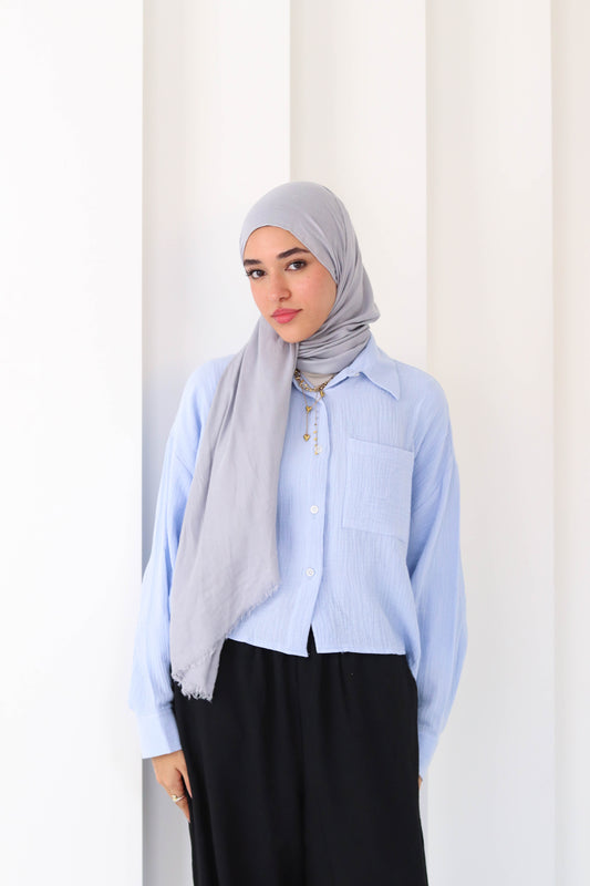 Sky Blue Cropped Crinkled Shirt