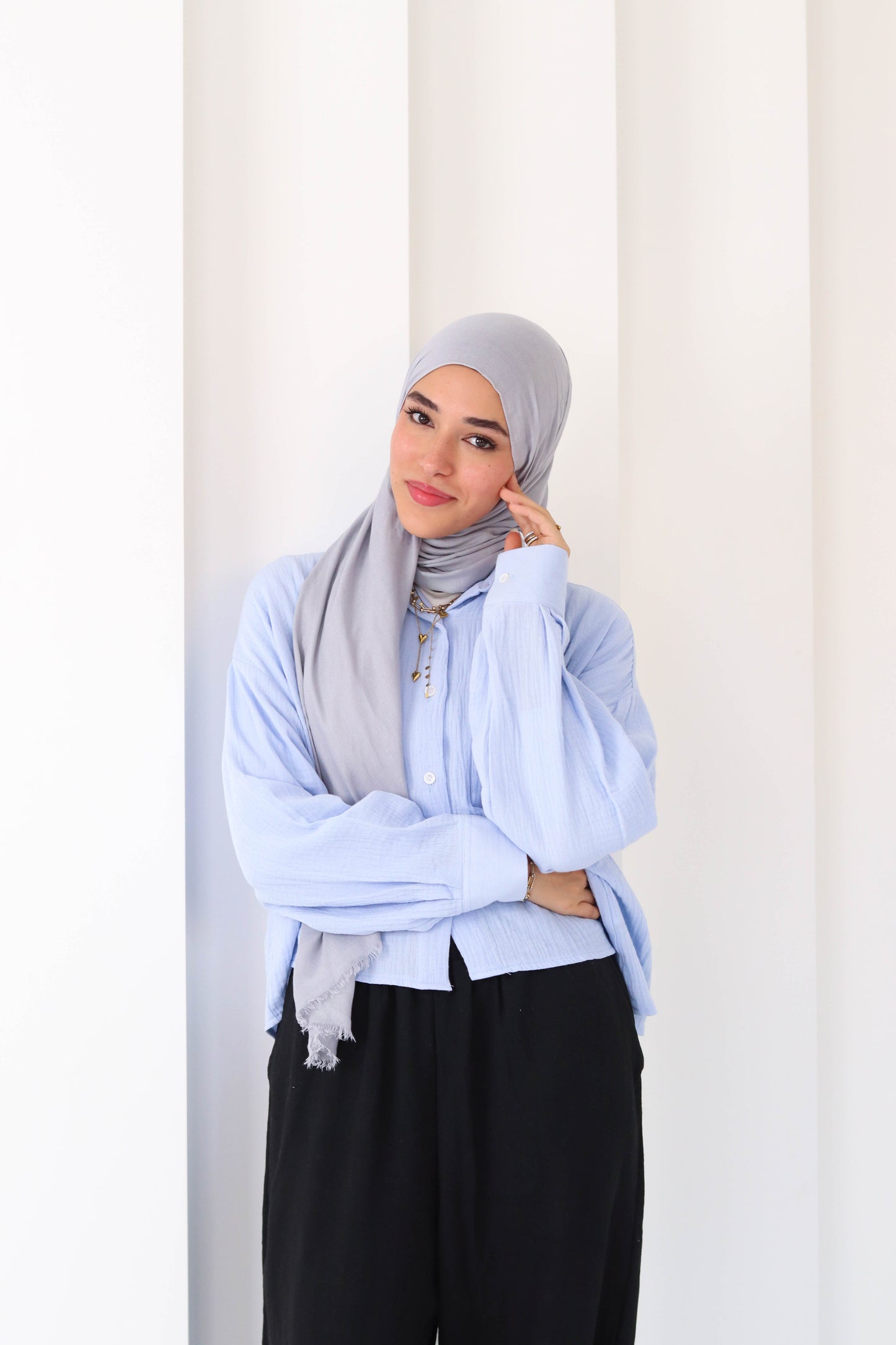 Sky Blue Cropped Crinkled Shirt