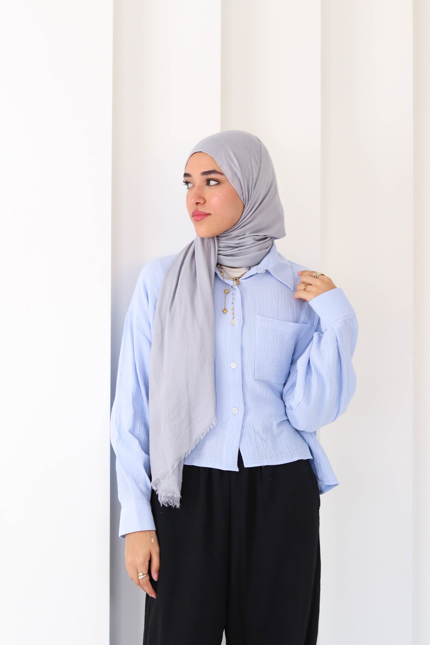 Sky Blue Cropped Crinkled Shirt