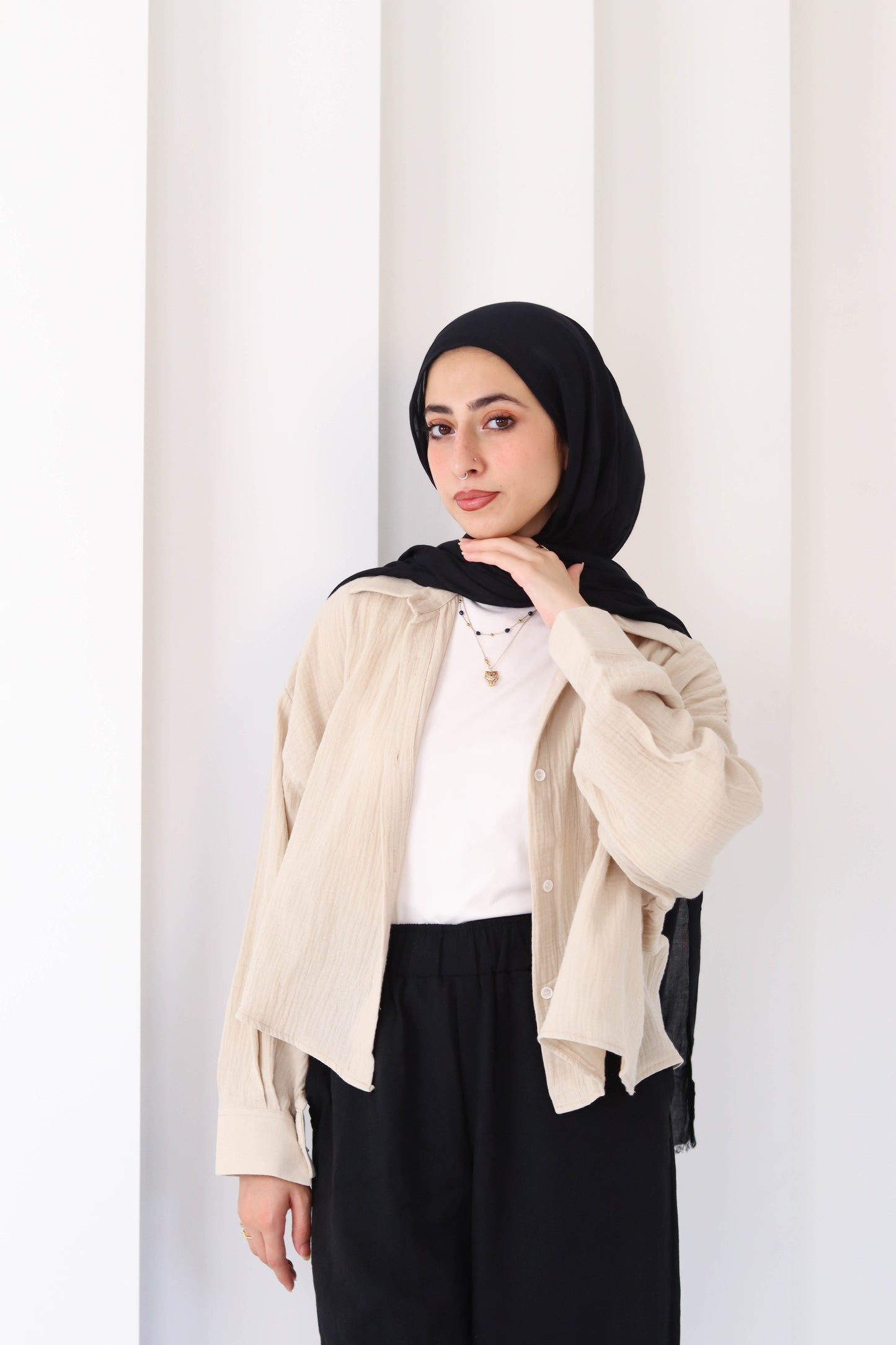 Sand Cropped Crinkled Shirt