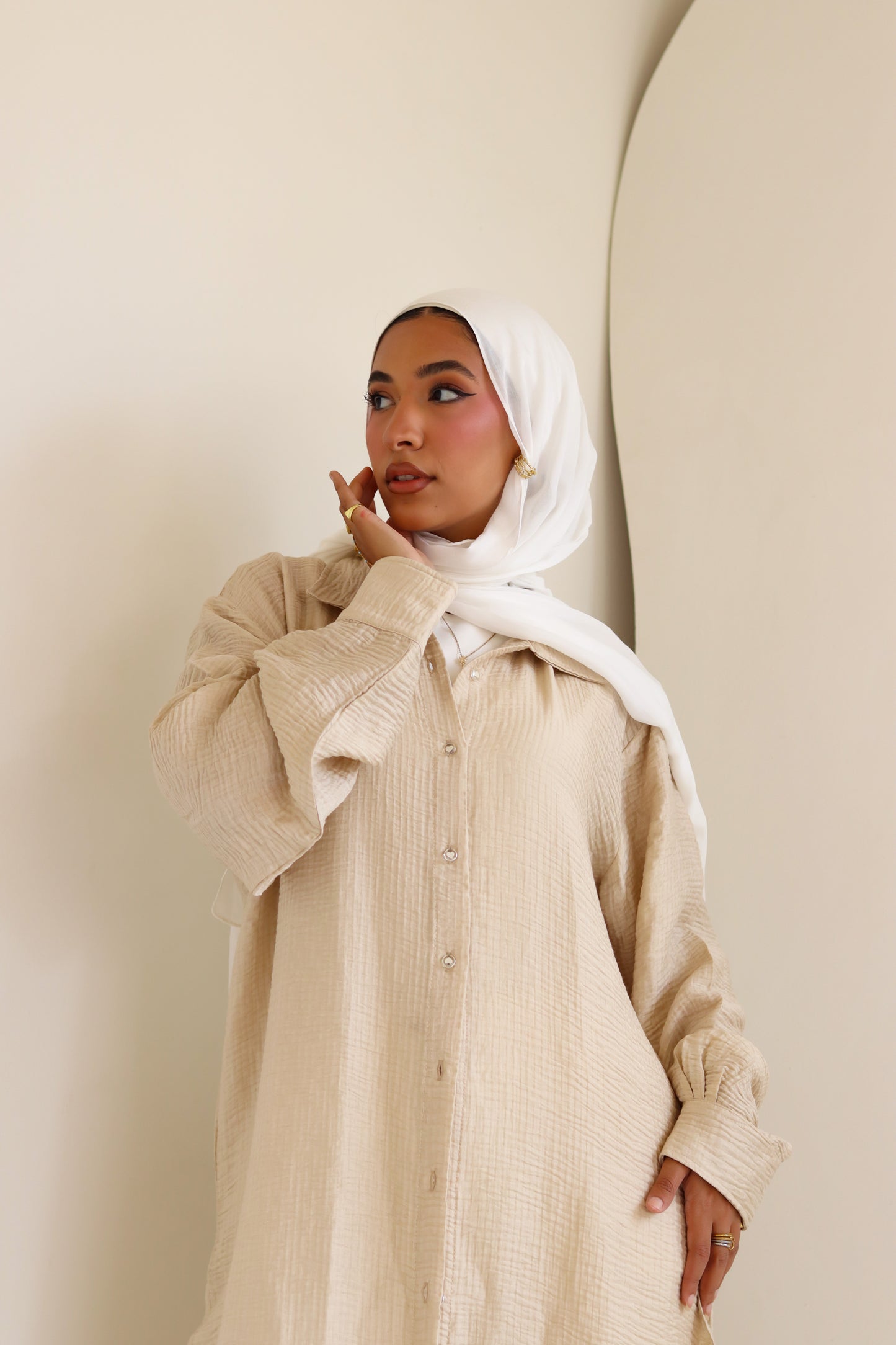 Sand Long Shimmery Shirt
