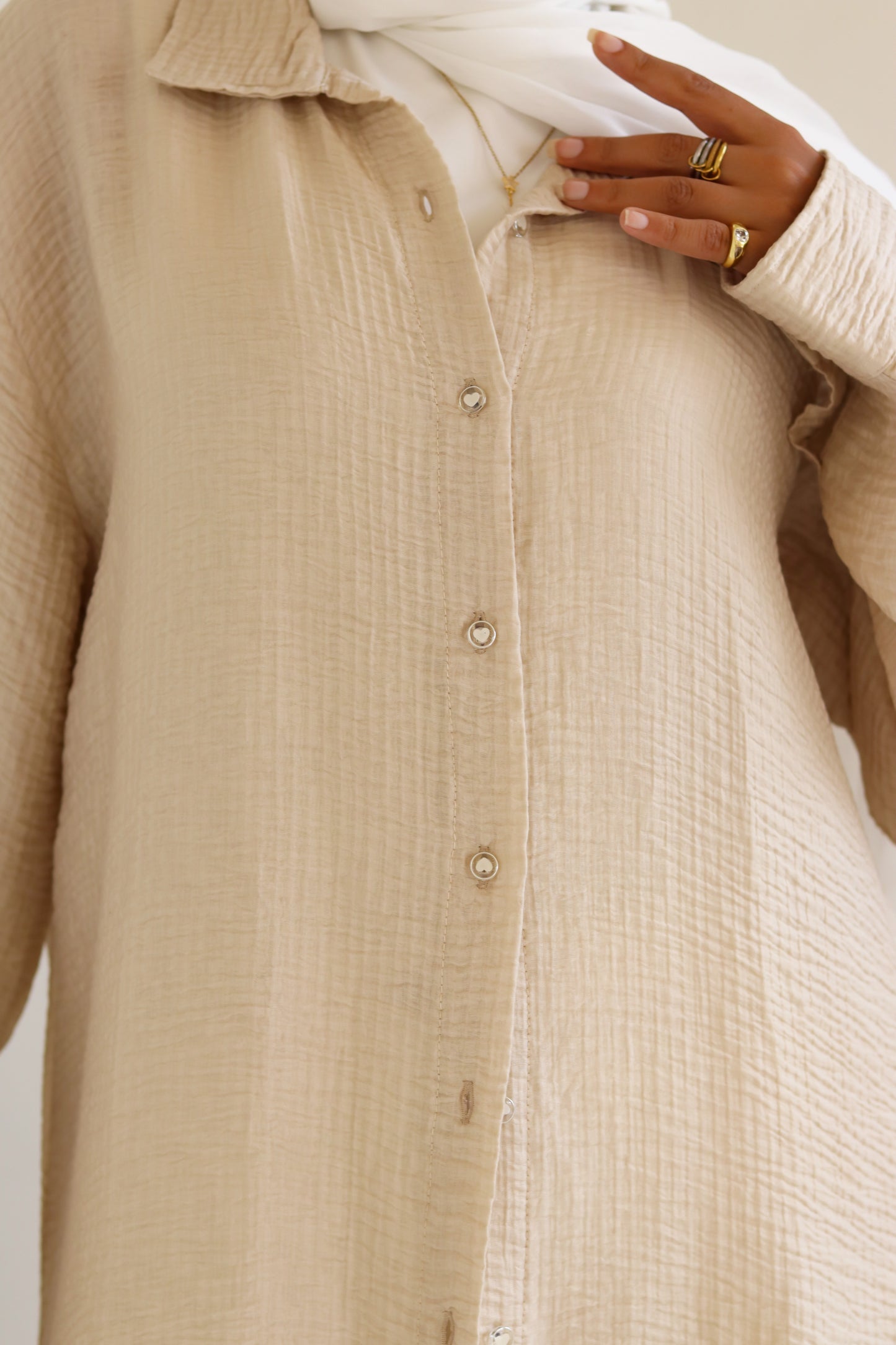 Sand Long Shimmery Shirt