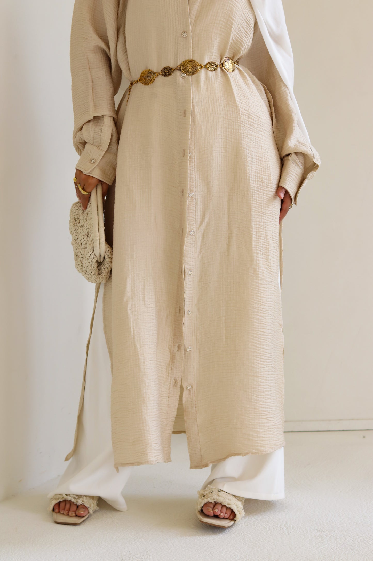 Sand Long Shimmery Shirt