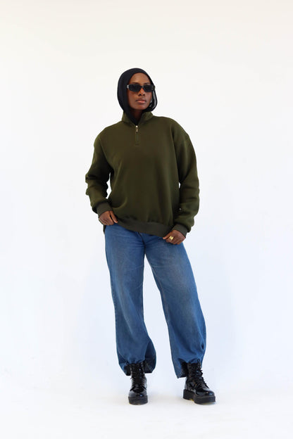 Olive Quarter-zip Sweatshirt