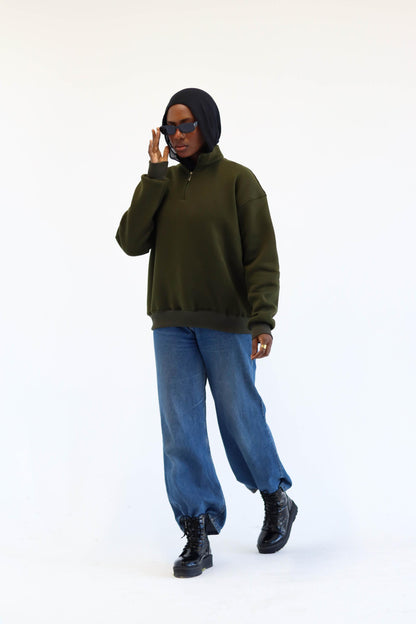 Olive Quarter-zip Sweatshirt