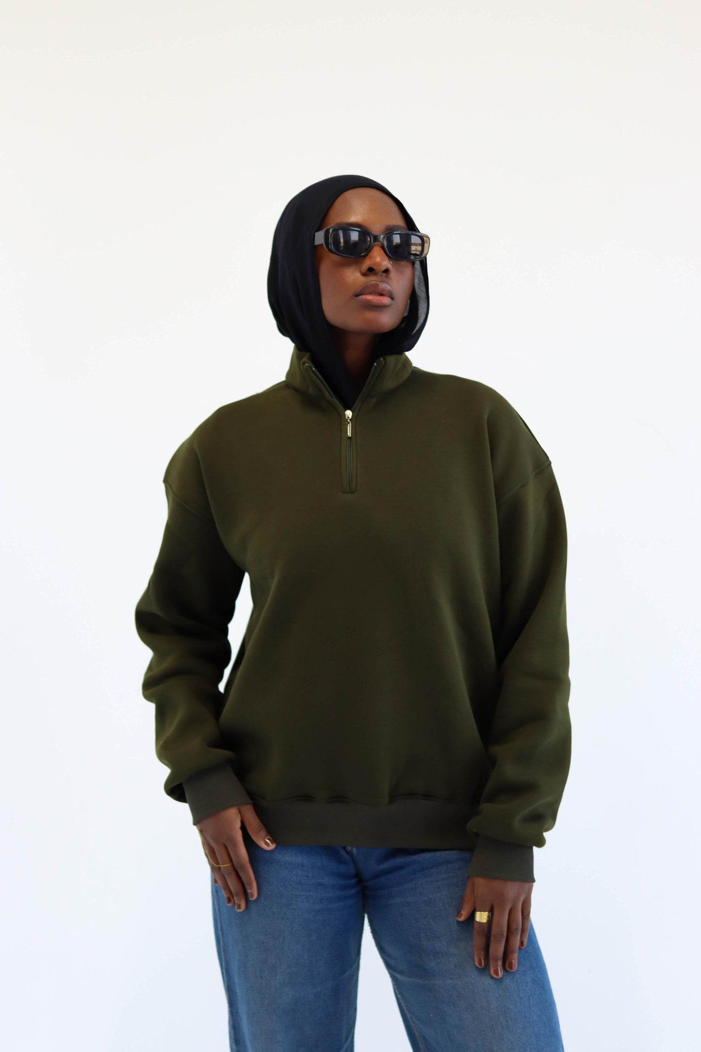 Olive Quarter-zip Sweatshirt