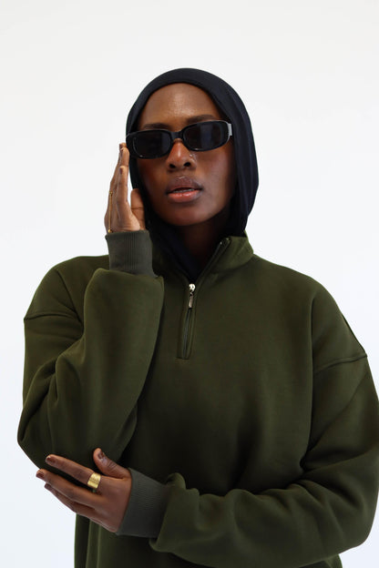Olive Quarter-zip Sweatshirt