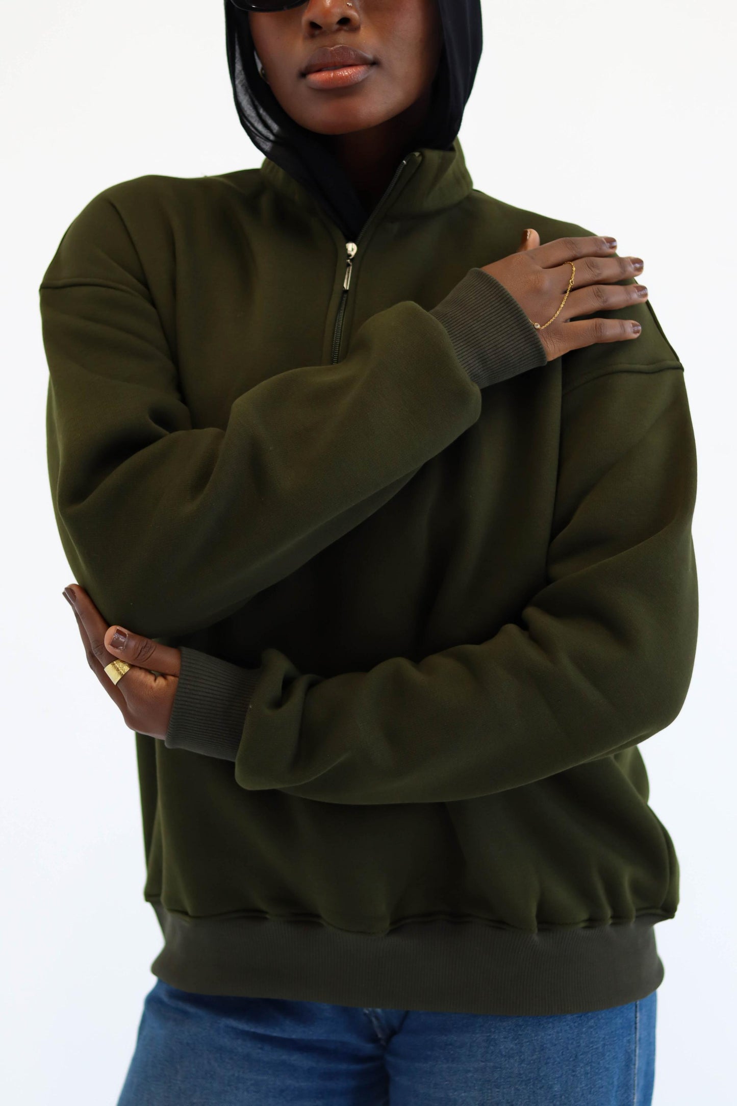 Olive Quarter-zip Sweatshirt