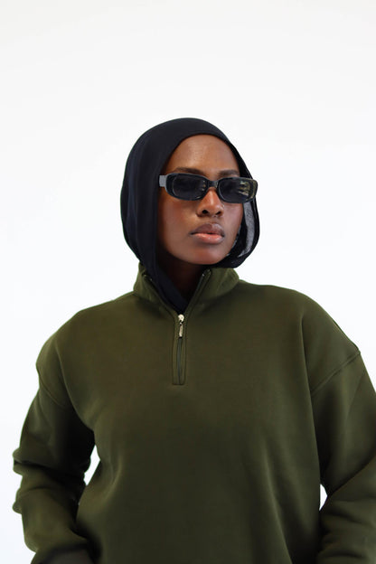 Olive Quarter-zip Sweatshirt
