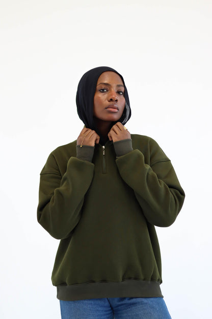 Olive Quarter-zip Sweatshirt