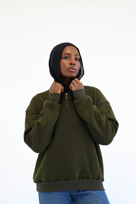 Olive Quarter-zip Sweatshirt